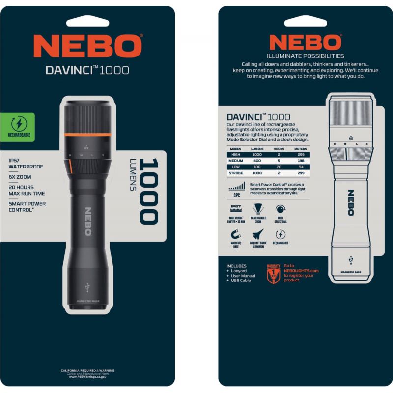 Nebo DaVinci Rechargeable LED Flashlight Black/Dark Gray