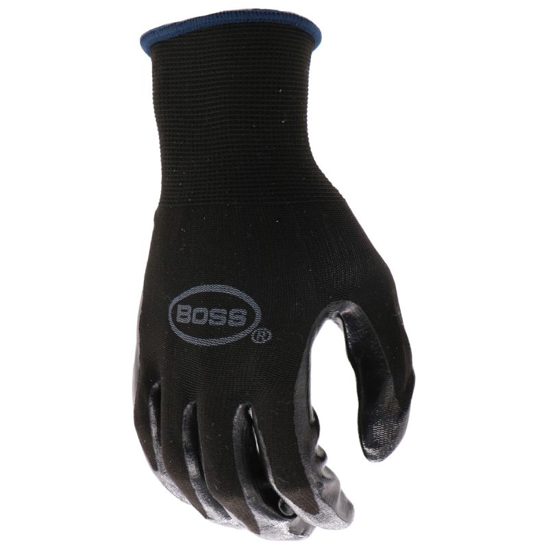 Boss Grip Series B31191-M Coated Gloves, M, Knit Wrist Cuff, Nitrile Coating, Nylon, Black M, Black