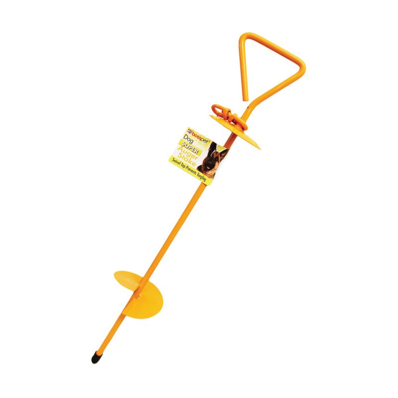 Boss Pet PDQ 01313 Super Stake, Auger, 24 in L Belt/Cable, Steel, Bright Yellow Bright Yellow