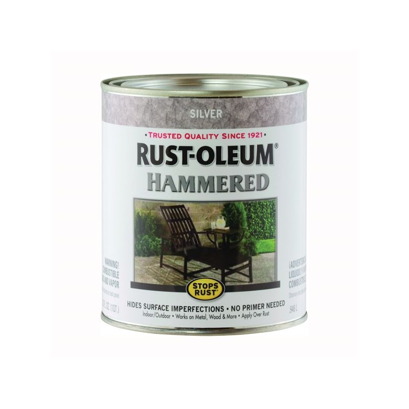 Rust-Oleum 7213502 Enamel Paint, Hammered, Silver, 1 qt, Can, 75 to 150 sq-ft/qt Coverage Area Silver