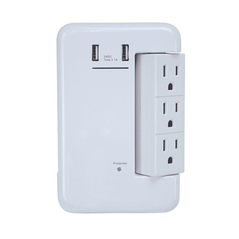 PowerZone ORRUSB346S USB Charger with Surge Protection, 2 -Pole, 3.4 A, White White