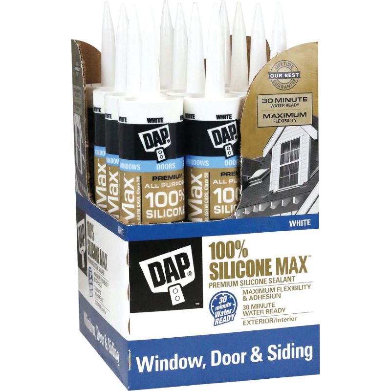 DAP Silicone Max Premium All Purpose 100% Silicone Sealant White, 10.1 Oz. (Pack of 12)
