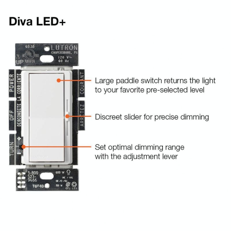 Lutron Diva LED/CFL Slide Dimmer Switch White