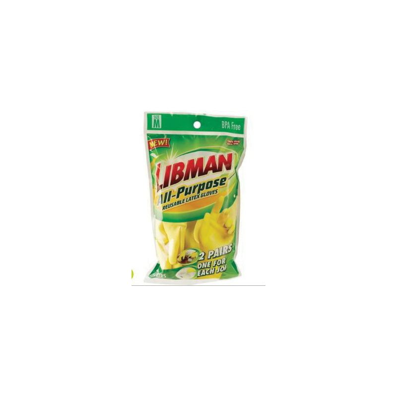 Libman 1321 All-Purpose Reusable Gloves, M, 12 in L, Latex, Yellow M, Yellow