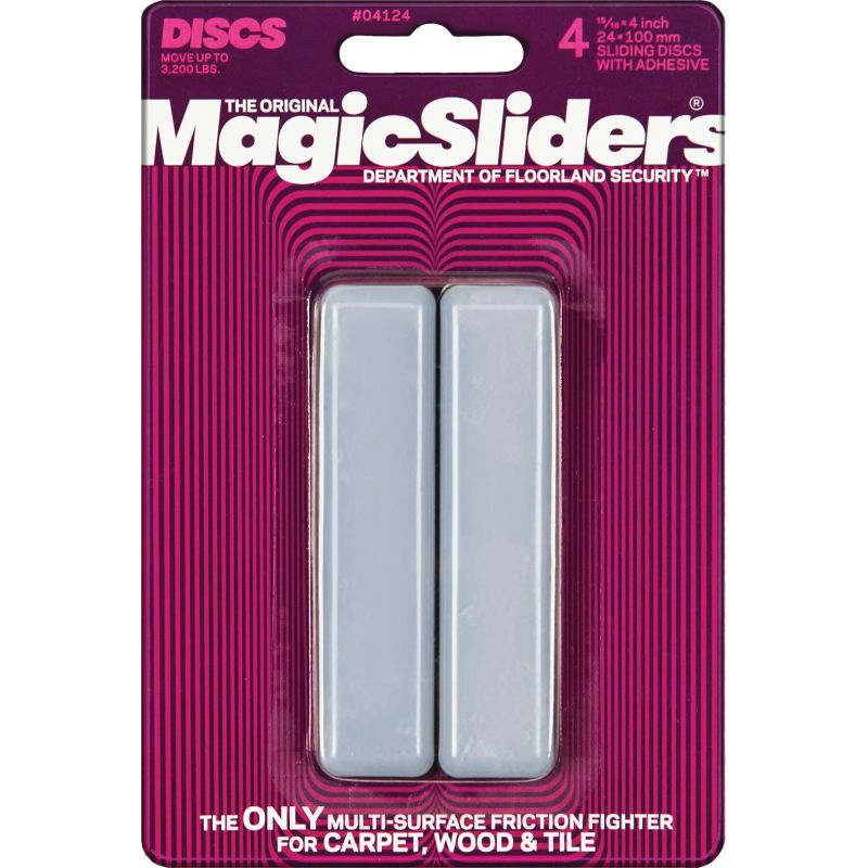 Magic Sliders Self-Adhesive Appliance and Furniture Glide 1 In. X 4 In., Gray
