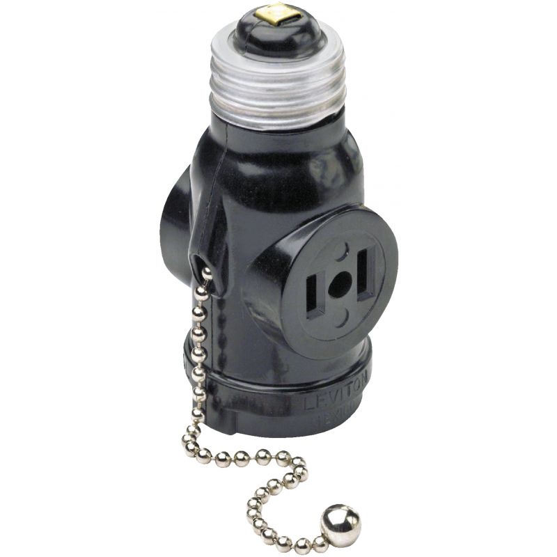 Leviton Pull Chain Socket Adapter Black