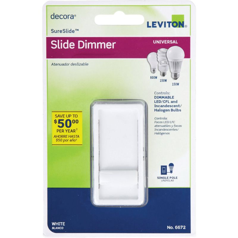 Leviton Decora SureSlide Single Pole Slide Dimmer Switch White