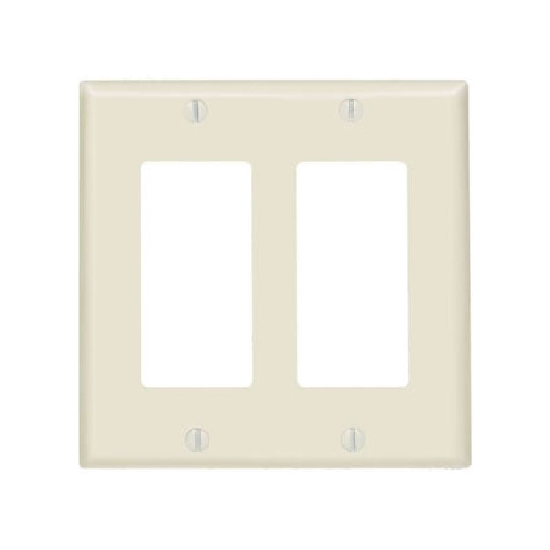 Leviton 80409-T Wallplate, 4-1/2 in L, 4.56 in W, 2-Gang, Thermoset Plastic, Light Almond, Smooth Light Almond