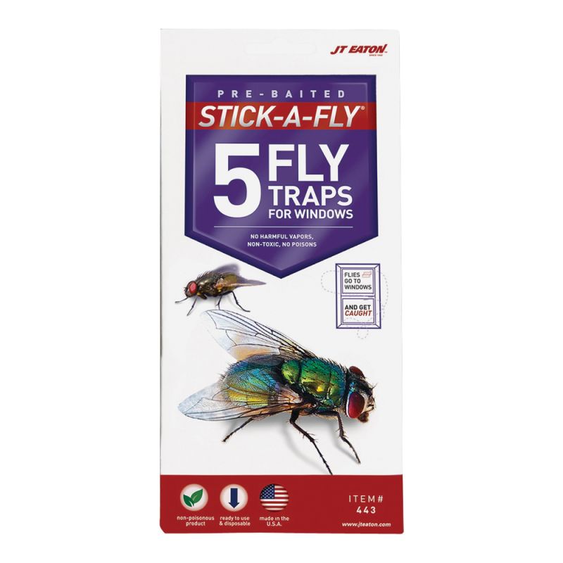 J.T. Eaton Stick-A-Fly 443 Fly Trap, Solid, Petrol, 5, Pack Clear/Pale Yellow