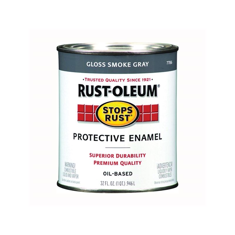 Rust-Oleum Stops Rust 7786502 Enamel Paint, Oil, Gloss, Smoke Gray, 1 qt, Can, 50 to 90 sq-ft/qt Coverage Area Smoke Gray