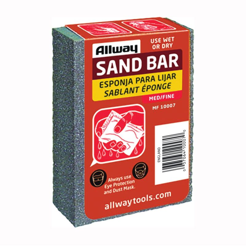 Allway Tools MF Sand Bar, 4 in L, 2-1/2 in W, Fine, Medium, Aluminum Oxide Abrasive