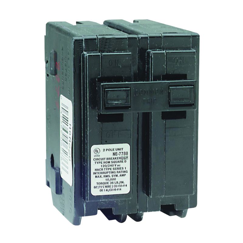 Square D Homeline HOM260CP Circuit Breaker, Mini, 60 A, 2 -Pole, 120/240 V, Fixed Trip, Plug Mounting, Black Black