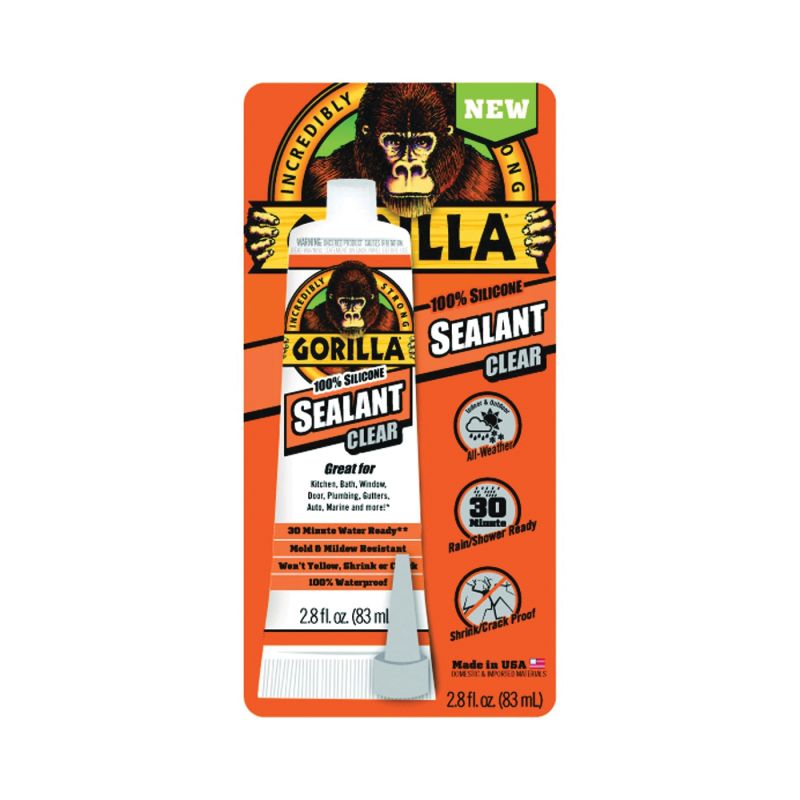 Gorilla 8090002 Silicone Sealant, Clear, -40 to 350 deg F, 2.8 oz Tube Clear
