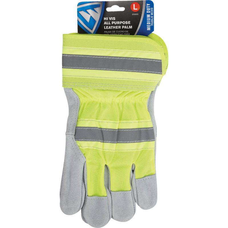 West Chester Protective Gear Leather High Visibility Work Glove L, Yellow &amp; Gray
