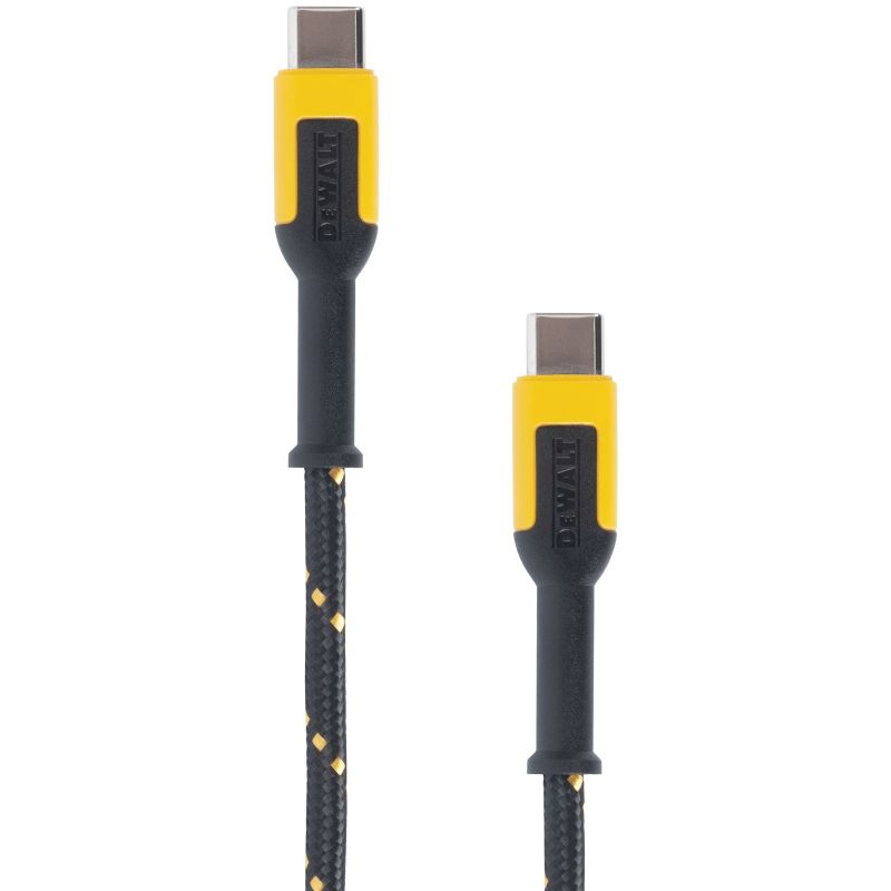 DeWALT 131 1362 DW2 Charger Cable, USB, USB-C, Kevlar Fiber Sheath, Black/Yellow Sheath, 4 ft L