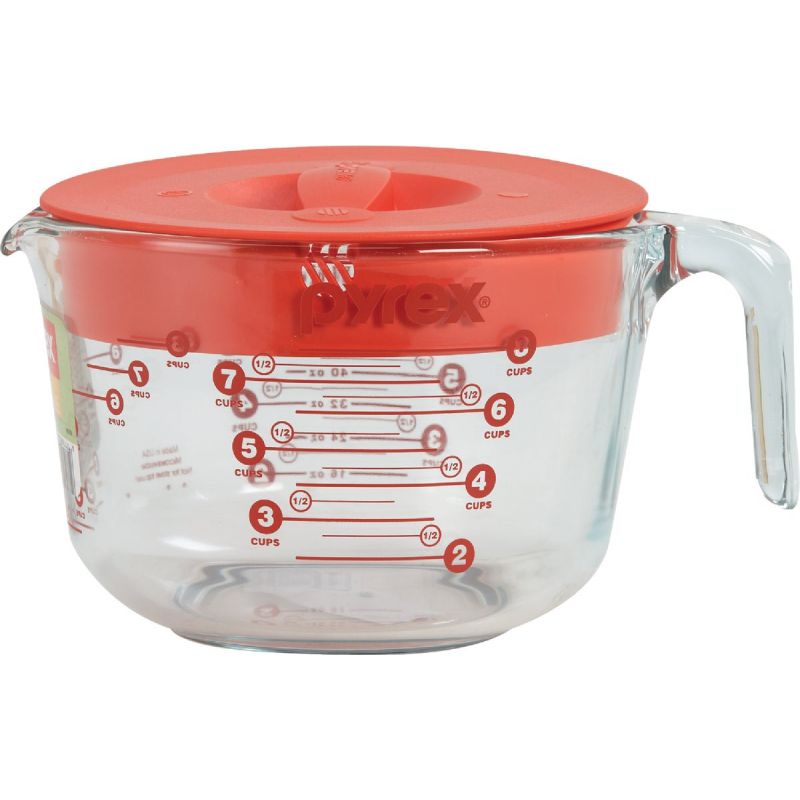 Pyrex 4-Cup Measuring Cup with Red Plastic Cover, Read from Above