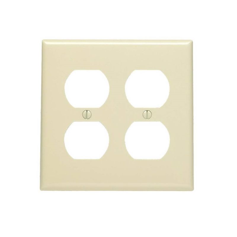 Leviton 80716-I Receptacle Wallplate, 4-1/2 in L, 4-9/16 in W, 2 -Gang, Thermoplastic Nylon, Ivory, Smooth Ivory