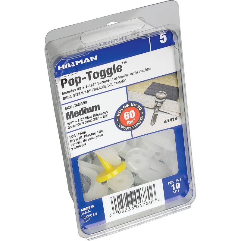Hillman Plastic Toggle Anchor 3/8 In. Medium, Yellow