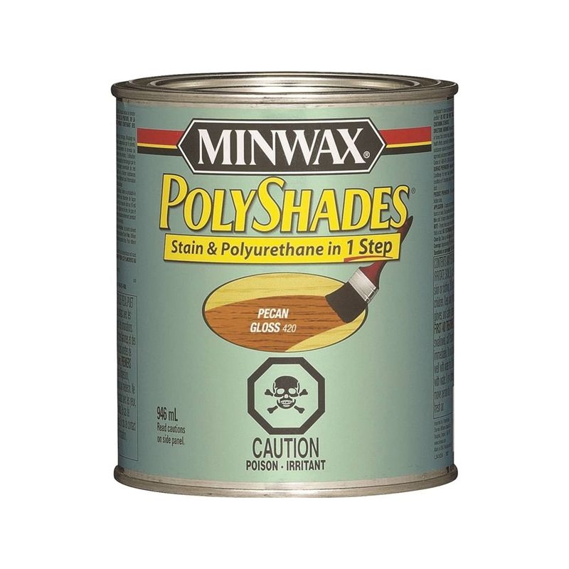 Minwax PolyShades 342034444 Stain and Polyurethane, Gloss, Liquid, Pecan, 946 mL, Can Pecan