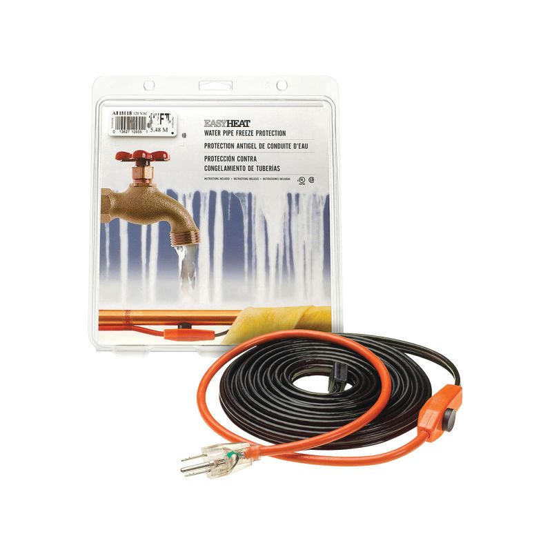 EasyHeat AHB-118 Pipe Heating Cable, 120 VAC, 18 ft L Black/Orange