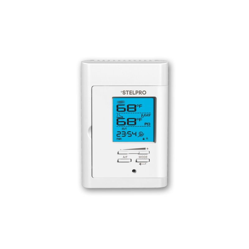 Stelpro STCPW5 Programmable Thermostat, 120/208/240 V, 37 to 95, 37 to 82 deg F Control, Thermistor Sensor, White White