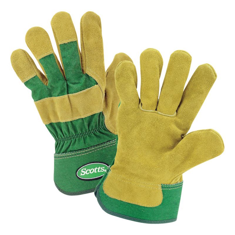 Scotts SC75525/L Gloves, Men&#039;s, L, Reinforced Thumb, Safety Cuff, Green/Tan L, Green/Tan
