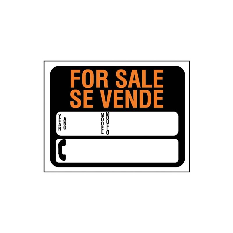Hy-Ko Hy-Glo Series 3072 Identification Sign, For Sale Se Vende, Fluorescent Orange Legend, Plastic