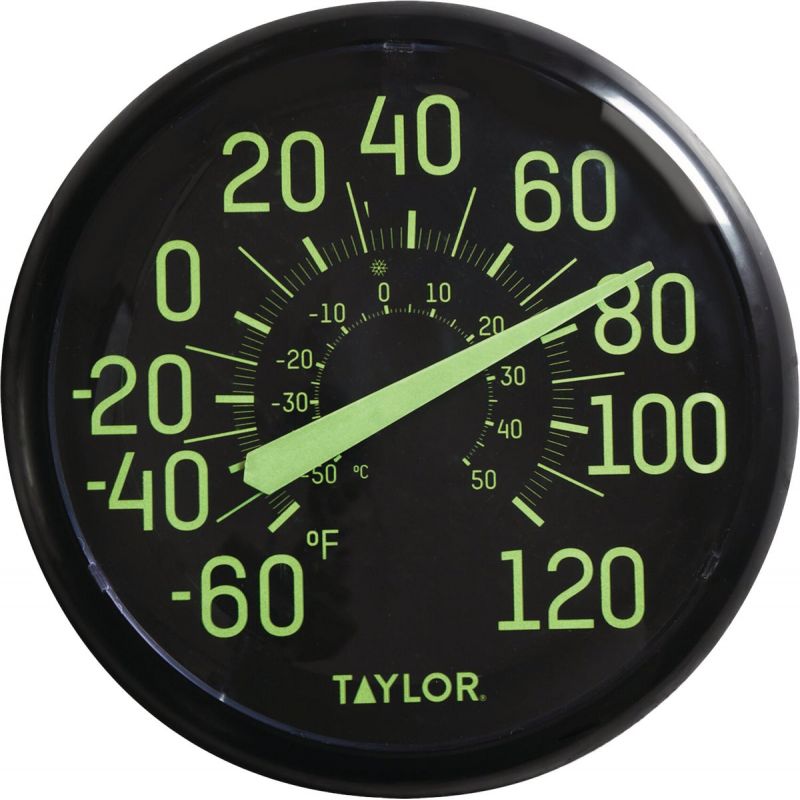 Taylor Glow In The Dark Indoor &amp; Outdoor Thermometer Black