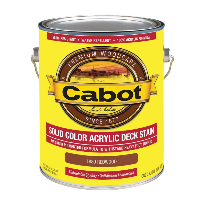 Cabot 1800 Series 07 Solid Color Decking Stain, Low-Lustre, Redwood, Liquid, 1 gal, Can Redwood