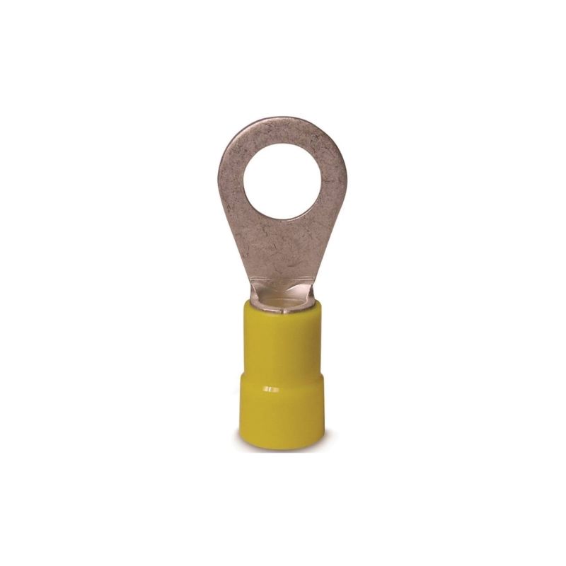 Gardner Bender 20-107 Ring Terminal, 600 V, 12 to 10 AWG Wire, 12 to 1/4 in Stud, Vinyl Insulation, Copper Contact, Yellow, 14/PK Yellow