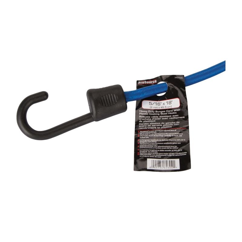 ProSource FH64081 Stretch Cord, 8 mm Dia, 18 in L, Polypropylene, Blue, Hook End Blue