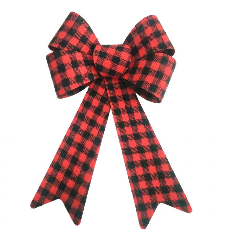 Hometown Holidays 44513 Buffalo Plaid Bow, Small, Cloth, Plastic, Red Small, Red