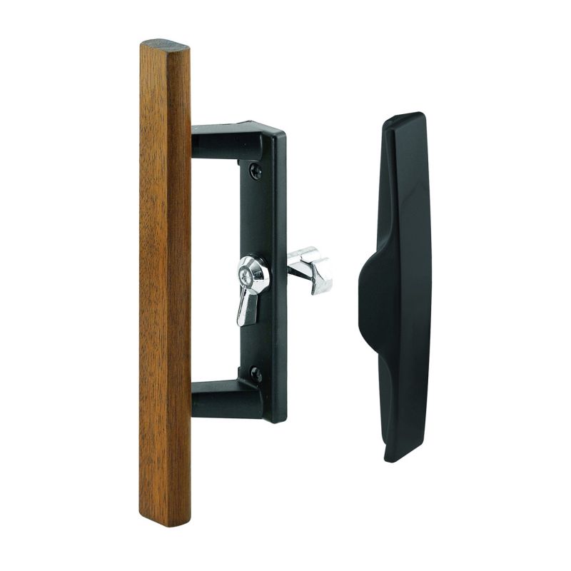 Prime-Line C 1107 Handle Set, Aluminum, Wood, 1 in Thick Door Black/Wood