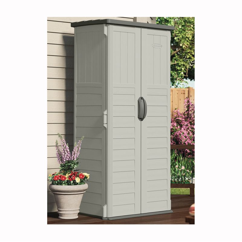 Suncast BMS1250 Storage Shed, 22 cu-ft Capacity, 2 ft 8-1/4 in W, 2 ft 1-1/2 in D, 6 ft H, Resin, Stoney/Vanilla 22 Cu-ft, Stoney/Vanilla