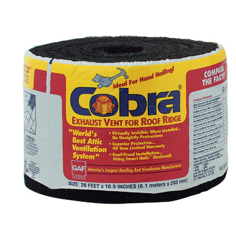Cobra 20 Ft. Rolled Ridge Vent 10.5&quot; X 20&#039;, Black