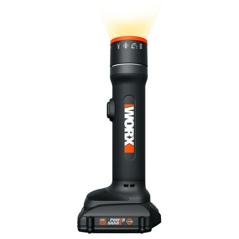 WORX WX027L Multi-Function Flashlight, 1.5 Ah, Lithium-Ion Battery, LED Lamp, 130 Lumens, Black Black