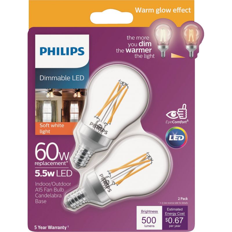 Philips Warm Glow A15 Candelabra Dimmable LED Light Bulb