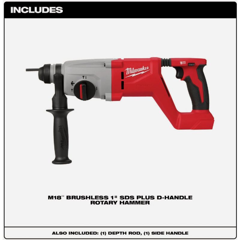 Milwaukee M18 Brushless SDS Plus D-Handle Cordless Rotary Hammer - Tool Only
