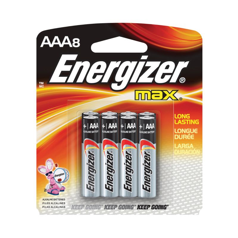 Energizer E92MP-8 Battery, 1.5 V Battery, 1250 mAh, AAA Battery, Alkaline, Manganese Dioxide, Zinc