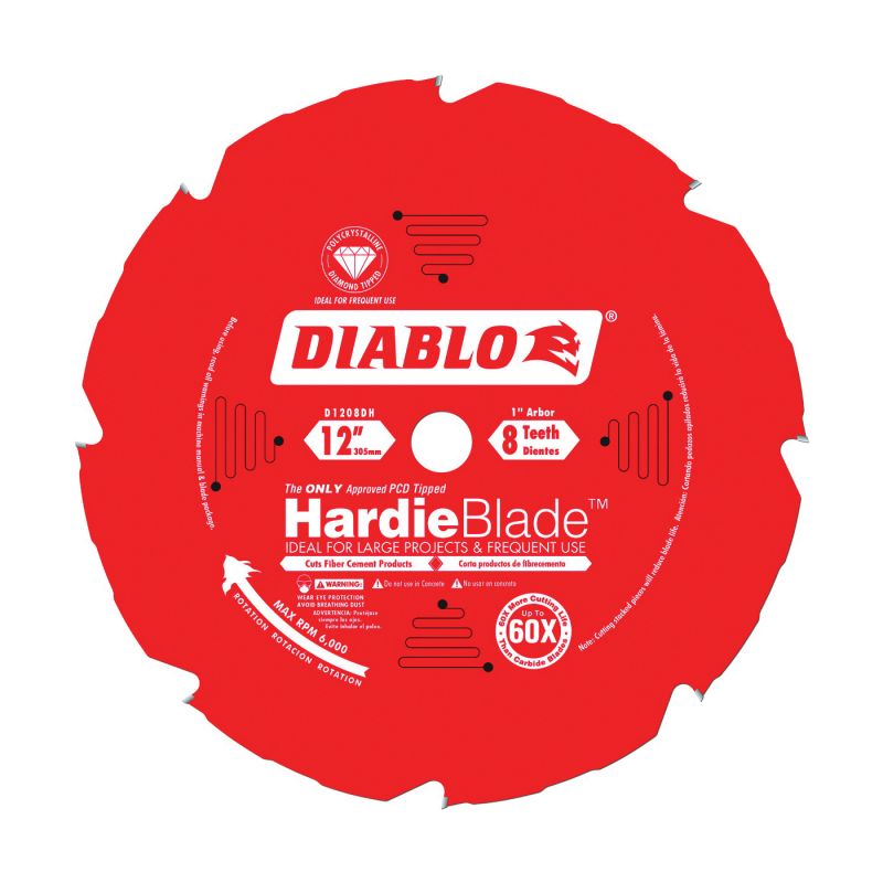 Diablo D1208DH Circular Saw Blade, 12 in Dia, 1 in Arbor, 8-Teeth, Polycrystalline Cutting Edge