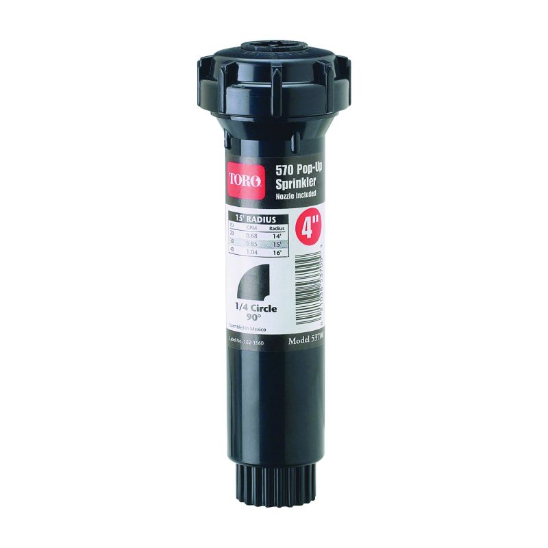 Toro 53712 Spray Sprinkler, 1/2 in Connection, 5 to 15 ft, 27 deg Nozzle Trajectory Black
