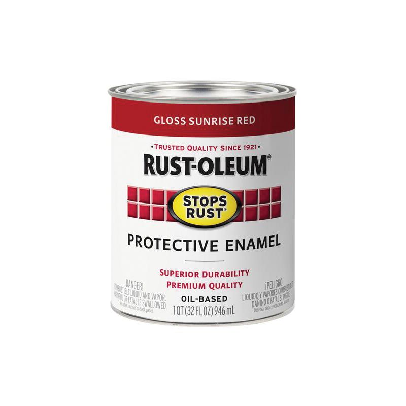 Rust-Oleum 353581 Rust Preventative Paint, Oil, Gloss, Sunrise Red, 1 qt, 80 to 175 sq-ft Coverage Area Sunrise Red (Pack of 2)