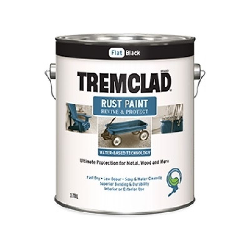 Tremclad 26048WB155 Rust Preventative Paint, Water, Flat, Black, 3.78 L, Can, 350 sq-ft Coverage Area Black