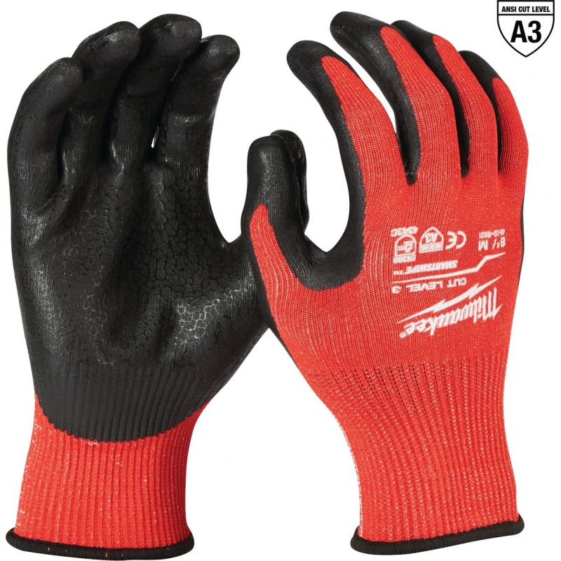Milwaukee Nitrile Coated Cut Level 3 Work Glove M, Red &amp; Black