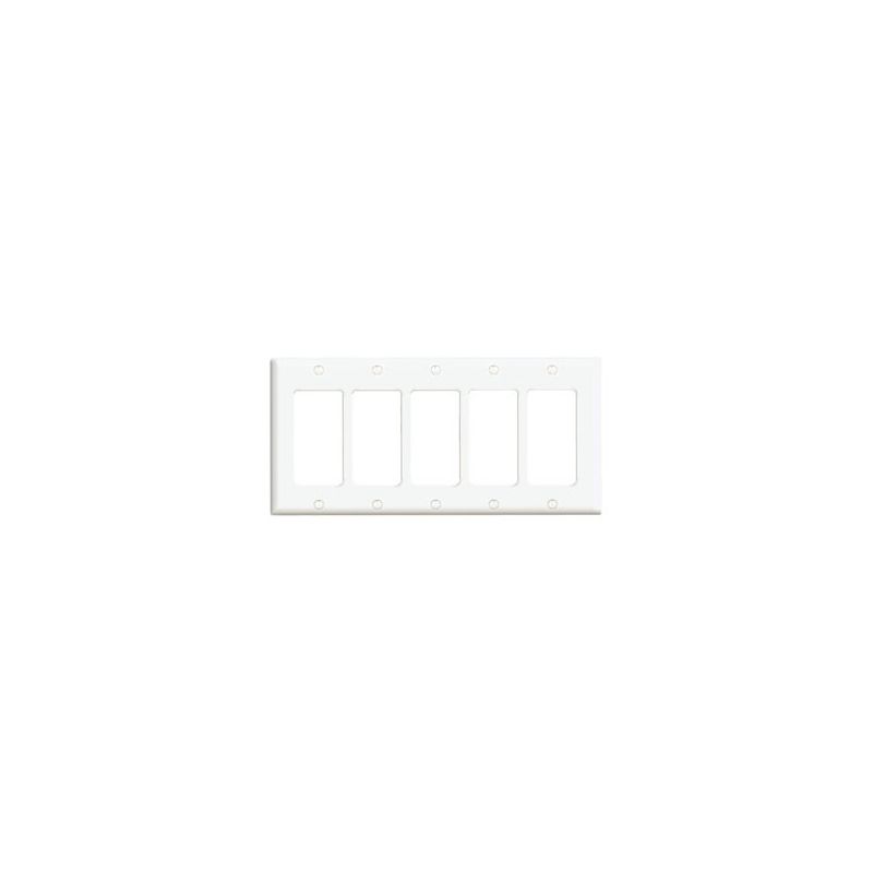 Leviton 80423-W Switch Wallplate, 4-1/2 in L, 2-3/4 in W, 5-Gang, White Standard, White
