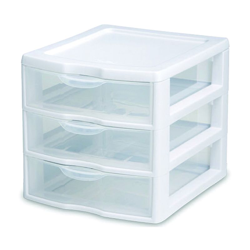 Sterilite 20738006 Small Drawer Unit, 3-Drawer, Plastic, 7-1/4 in OAW, 8-1/2 in OAH, 6-7/8 in OAD Clear/White
