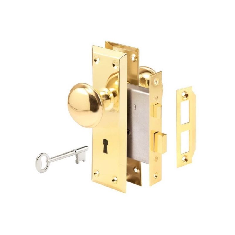 Defender Security E 2293 Lockset, Keyed, Skeleton Key, Steel, Polished Brass, 2-3/8 in Backset