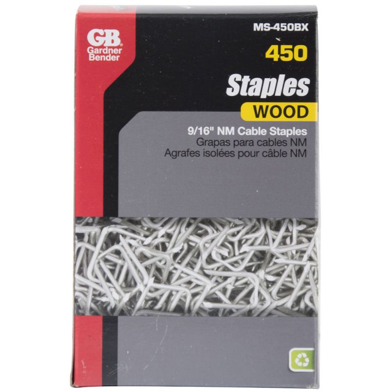 GB MS-450BX/J Cable Staple, 9/16 in W Crown, 1-1/4 in L Leg, Metal, Graphite, 450/PK