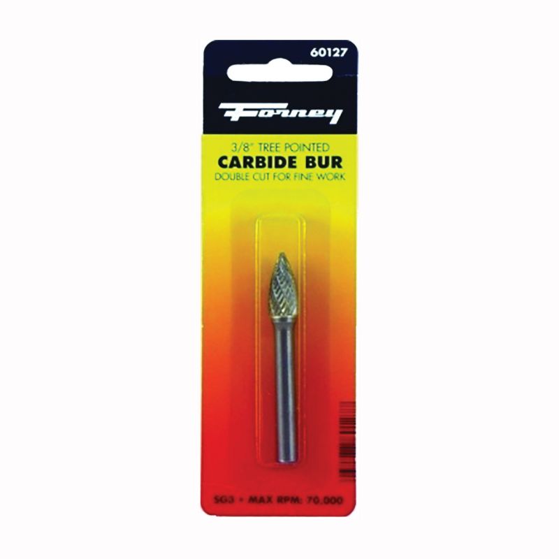 Forney 60127 Burr, 3/8 in Dia Cutting, 1/4 in Shank, Tree Pointed Shank, Tungsten Carbide Cutting Edge