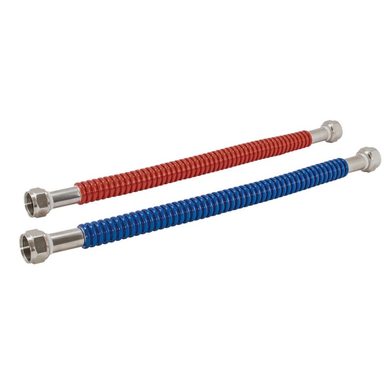 Ez-Flo WaterFlex Series 0437118 Corrugated Flexible Water Heater Connector, 3/4 in, FIP, Stainless Steel, 18 in L Blue/Red